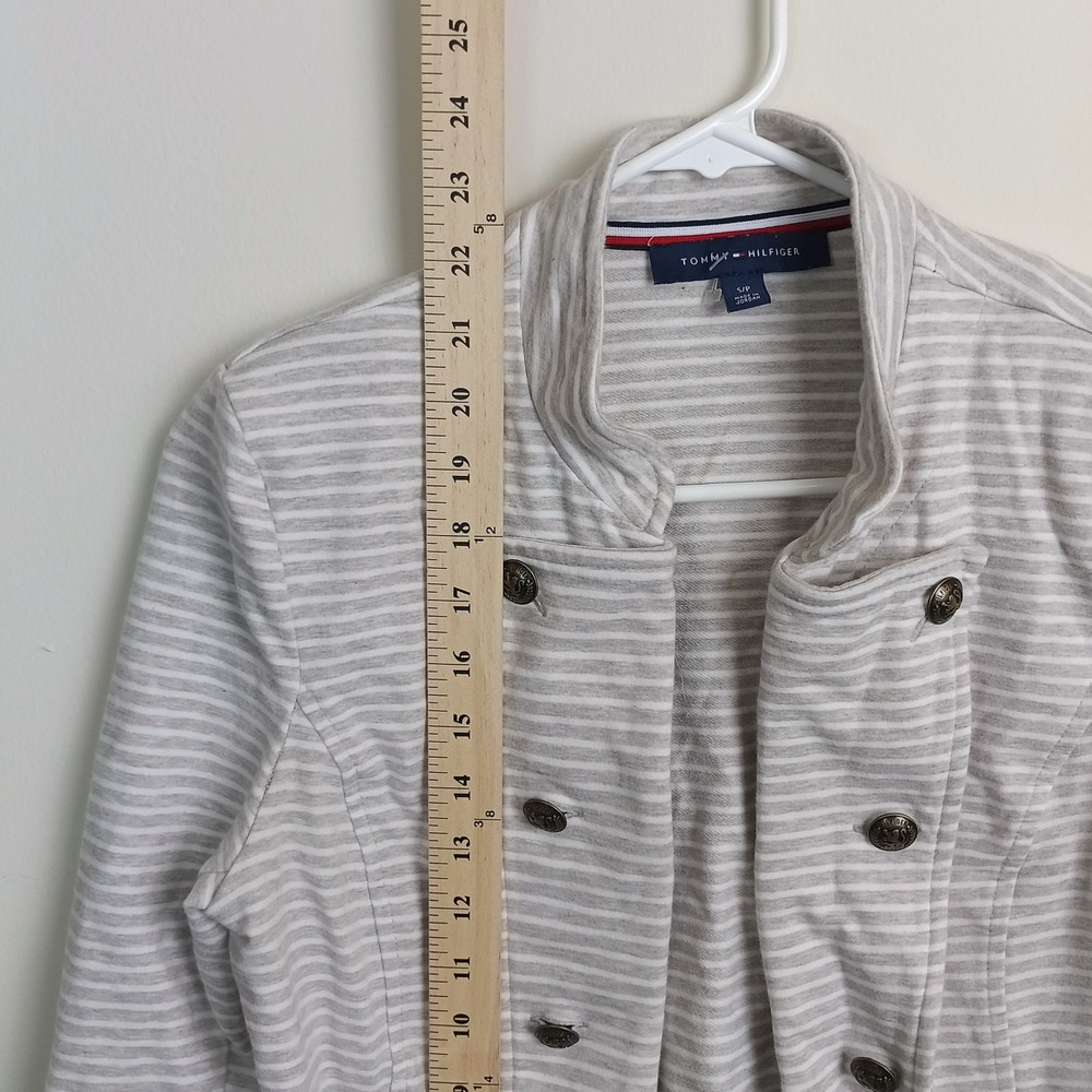 Tommy Hilfiger Military Blazer Women Small Gray White Excellent Striped Knit - Picture 6 of 6